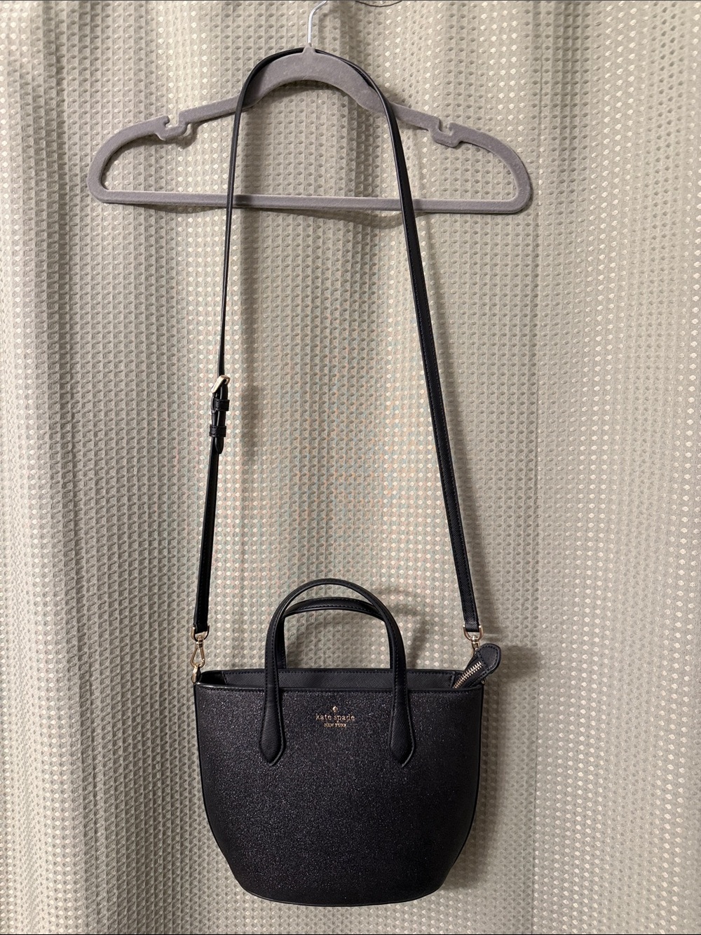 kate spade black leather crossbody satchel with gold hardware